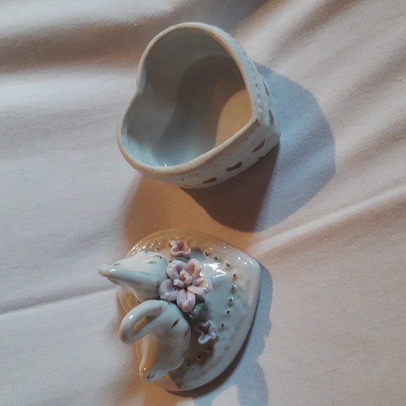Swan Birds Floral Heart Trinket Box Vintage - Picture 6 of 13